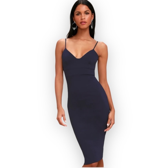 Lulu's Don't Tell 'Em Navy Blue Bodycon Midi Dress XS NWT - Picture 1 of 10